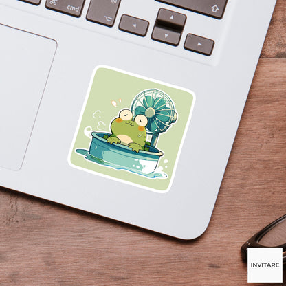 Overheated Frog Sticker, Funny Heatwave Kiddie Pool Summer Decal