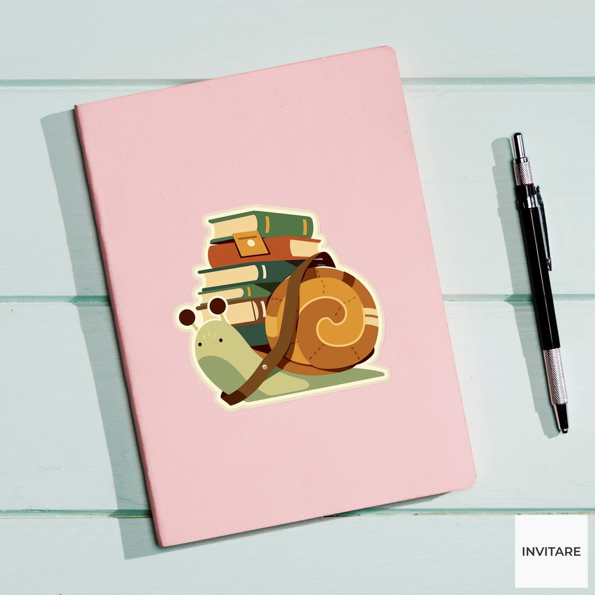 Snail Library Courier Sticker, Bookish Animal Laptop Decal, Vinyl Paper Options