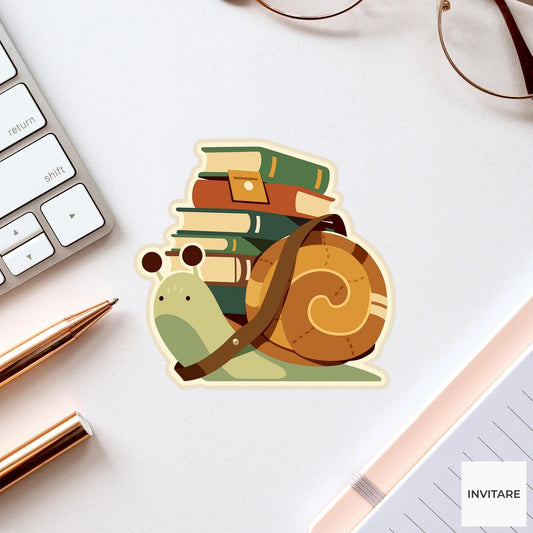 Snail Library Courier Sticker, Bookish Animal Laptop Decal, Vinyl Paper Options