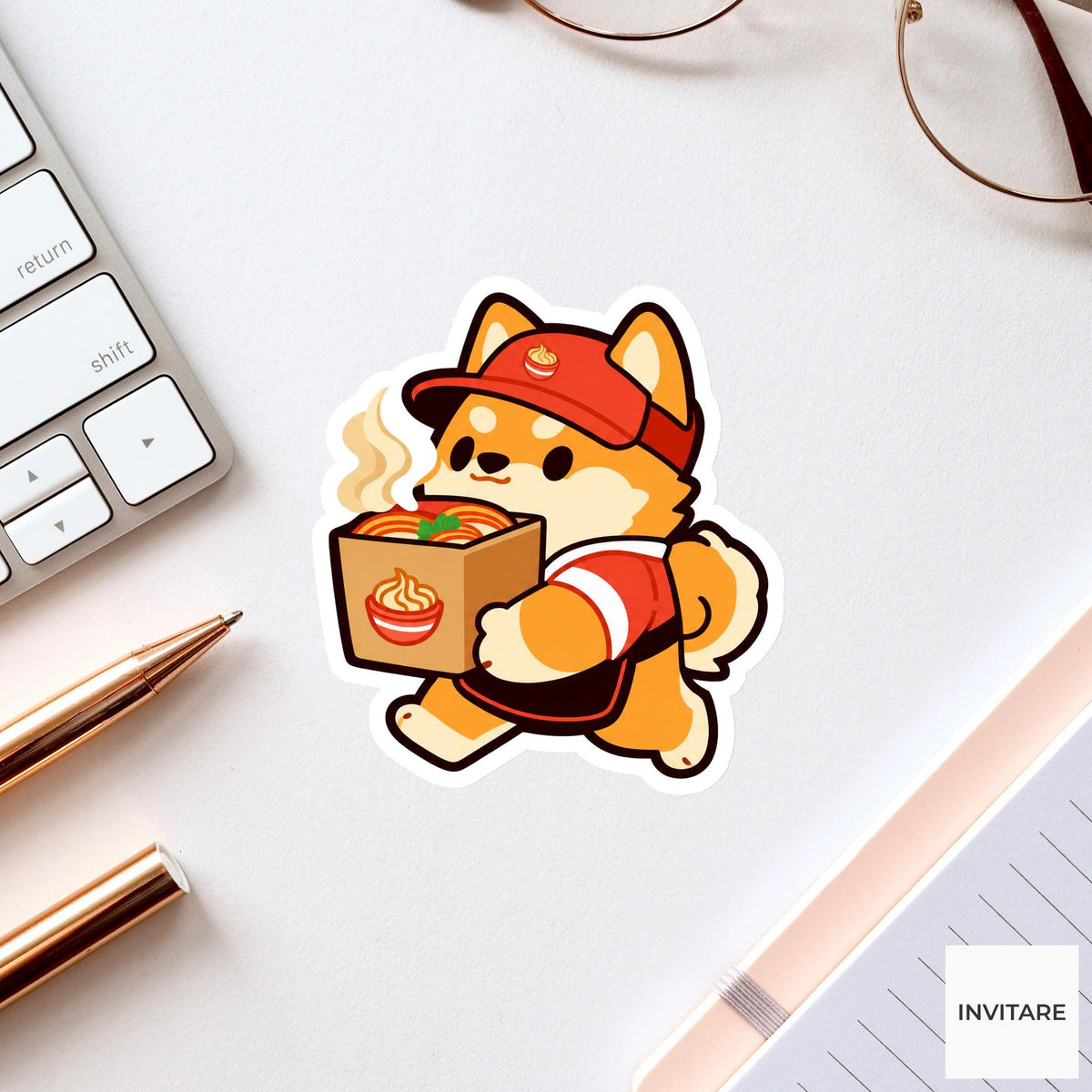 Shiba Ramen Delivery Sticker, Dog Lover Food Decal, Vinyl Laptop Art