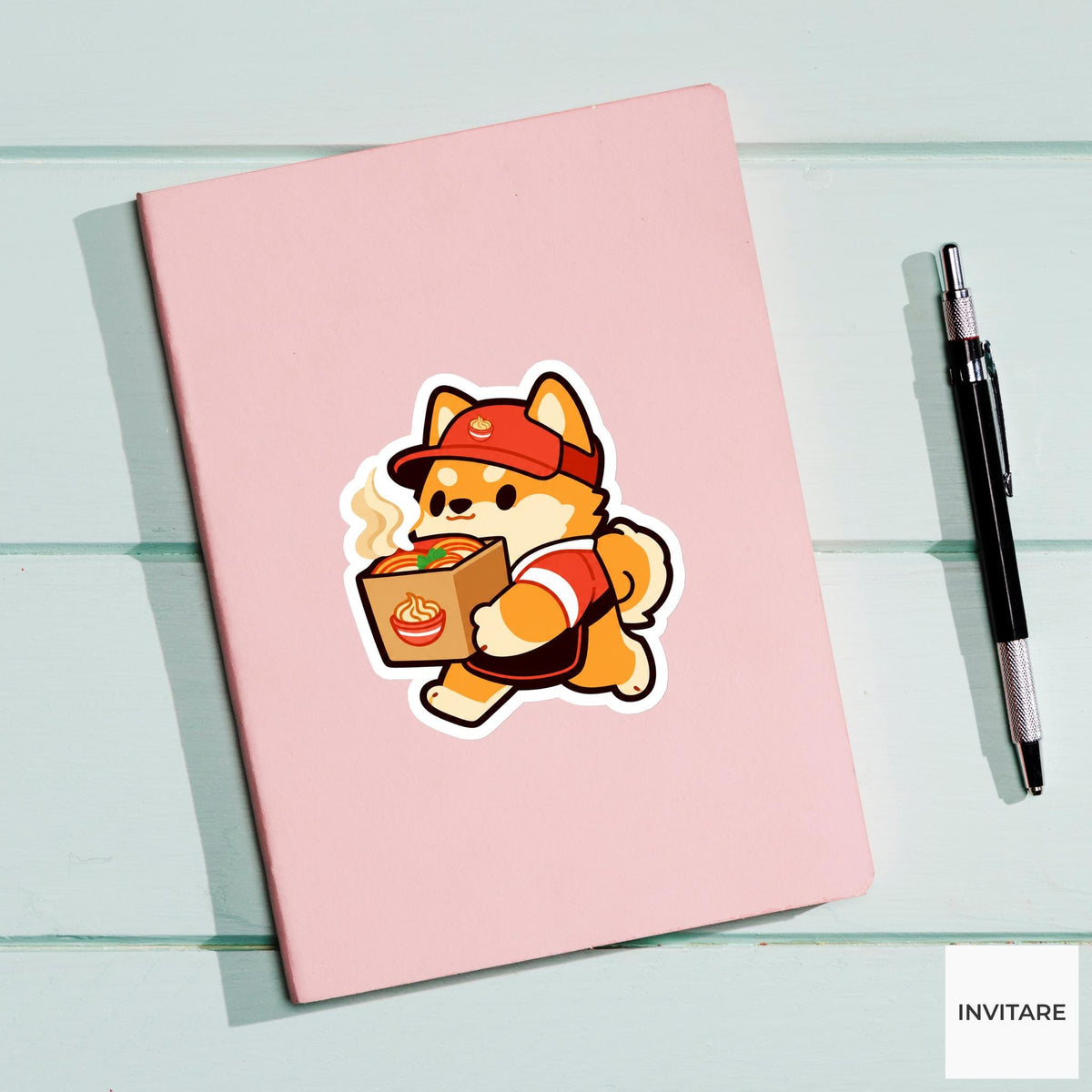 Shiba Ramen Delivery Sticker, Dog Lover Food Decal, Vinyl Laptop Art