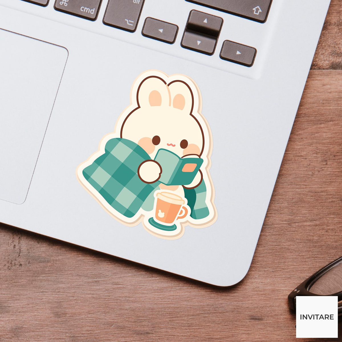 Bunny Kindle Reading Sticker, Cozy Book Lover Laptop Decal