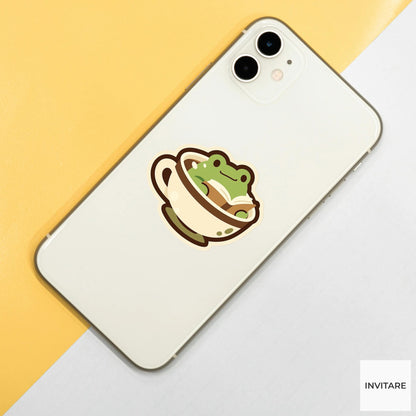 Frog Tea Reader Sticker, Cozy Cottagecore Book Laptop Decal
