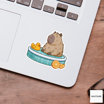 Capybara Hot Tub Sticker, Funny Relaxed Animal Laptop Water Bottle Decal