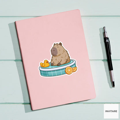 Capybara Hot Tub Sticker, Funny Relaxed Animal Laptop Water Bottle Decal