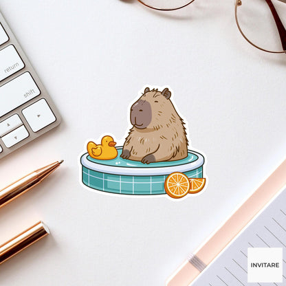 Capybara Hot Tub Sticker, Funny Relaxed Animal Laptop Water Bottle Decal