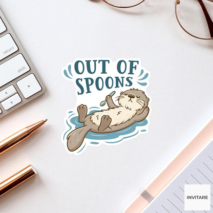 Out Of Spoons Otter Sticker, Funny Low Energy Laptop Planner Decal