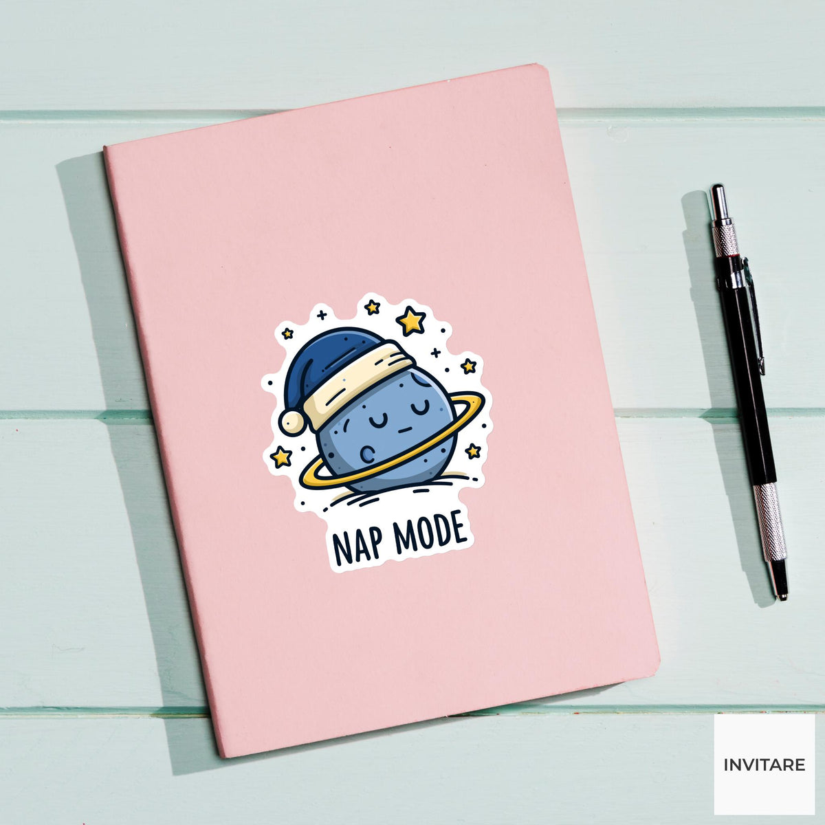 Nap Mode Planet Sticker, Funny Sleepy Mood Laptop Water Bottle Decal