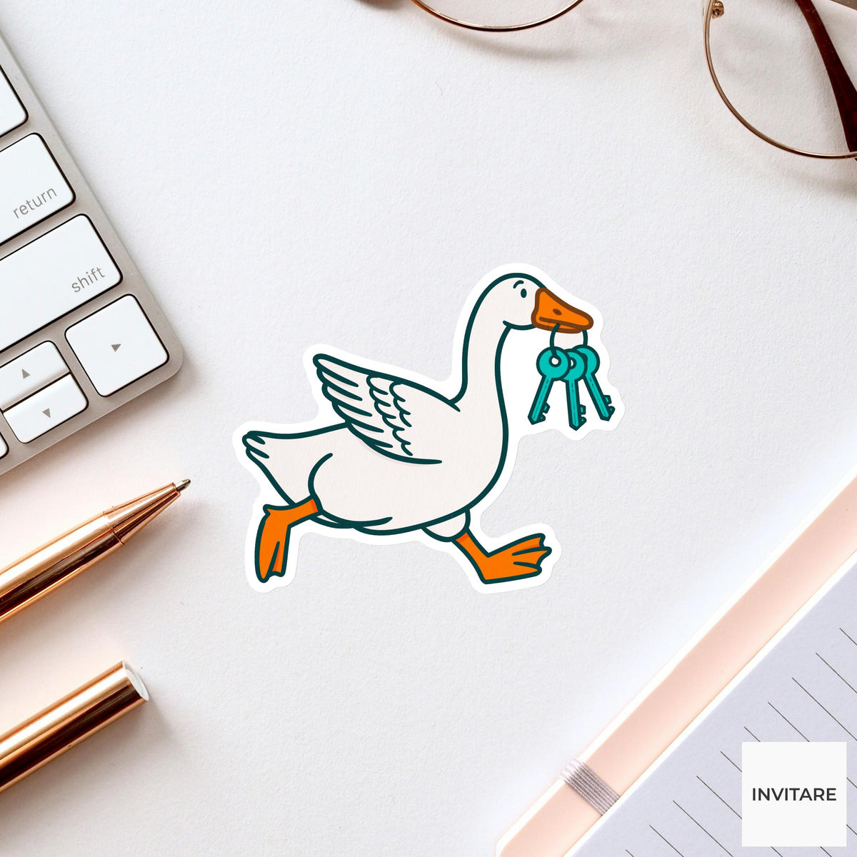 Goose Keychain Thief Sticker, Funny Silly Bird Laptop Water Bottle Decal