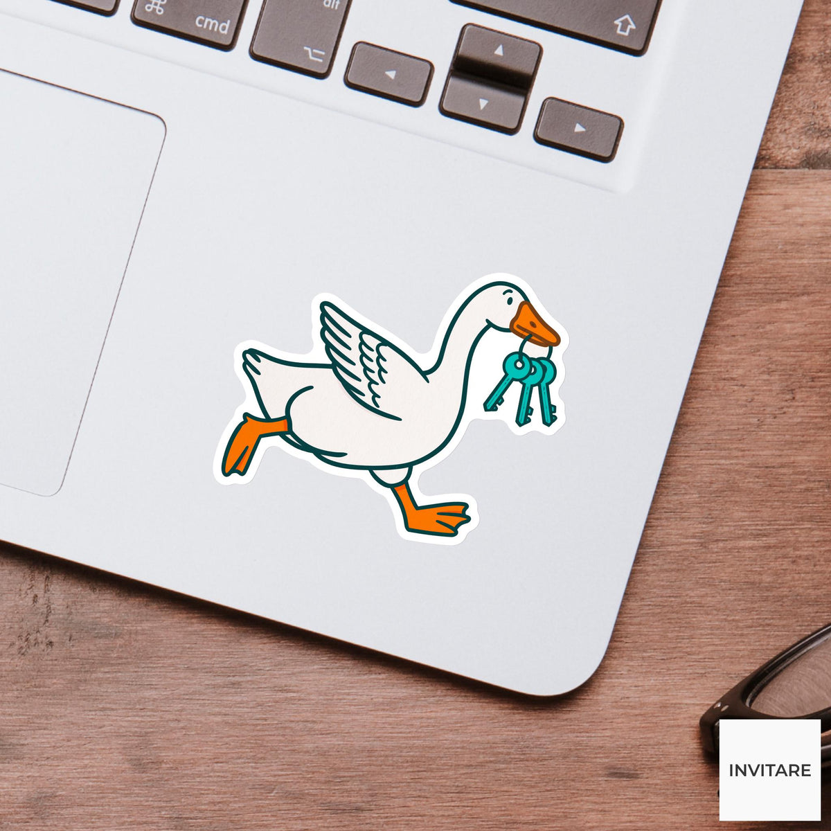 Goose Keychain Thief Sticker, Funny Silly Bird Laptop Water Bottle Decal