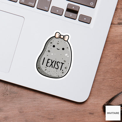 I Exist Pebble Sticker, Funny Tiny Rock Mood Laptop Planner Decal