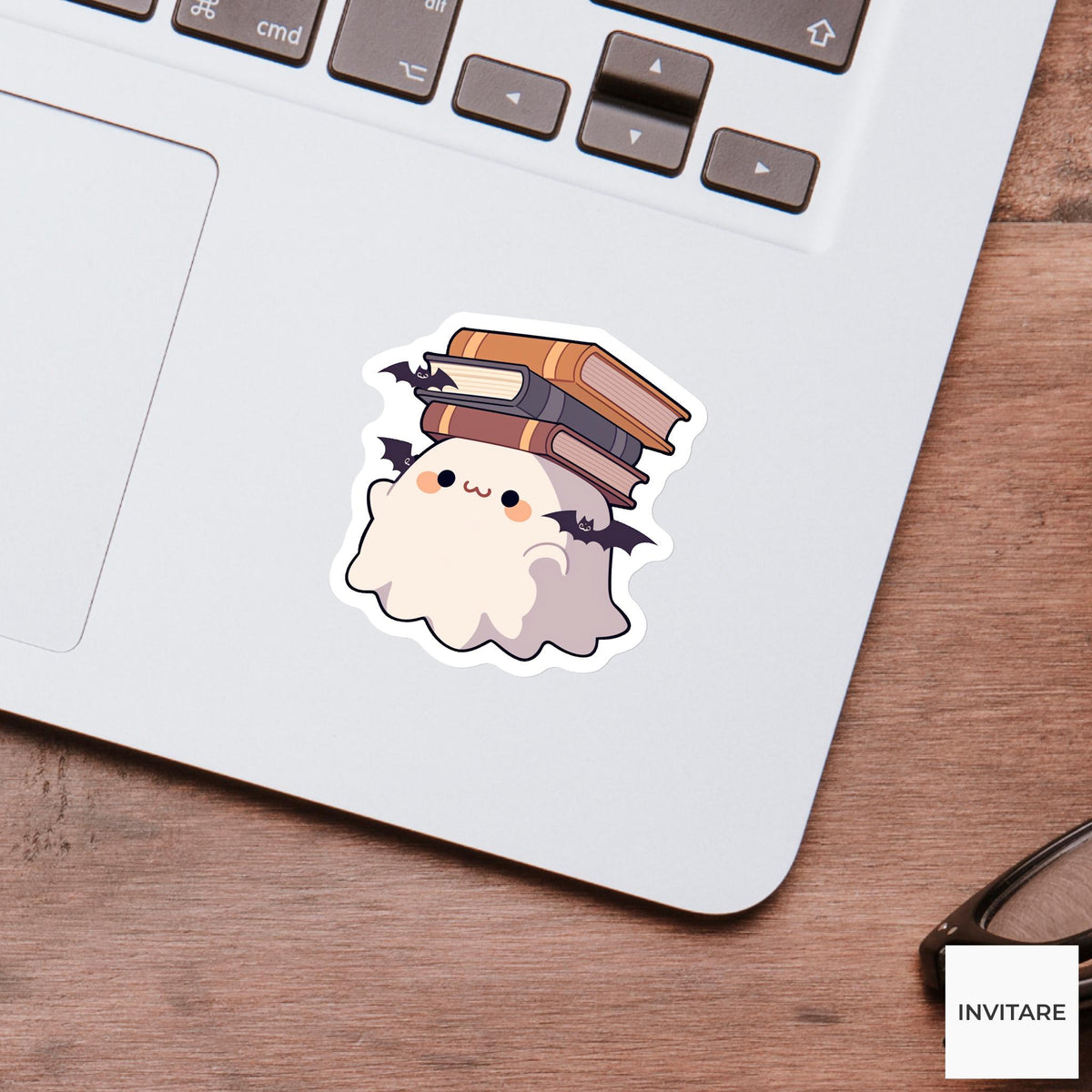 Ghost Librarian Book Sticker, Cozy Halloween Reading Decal for Kindle Journals