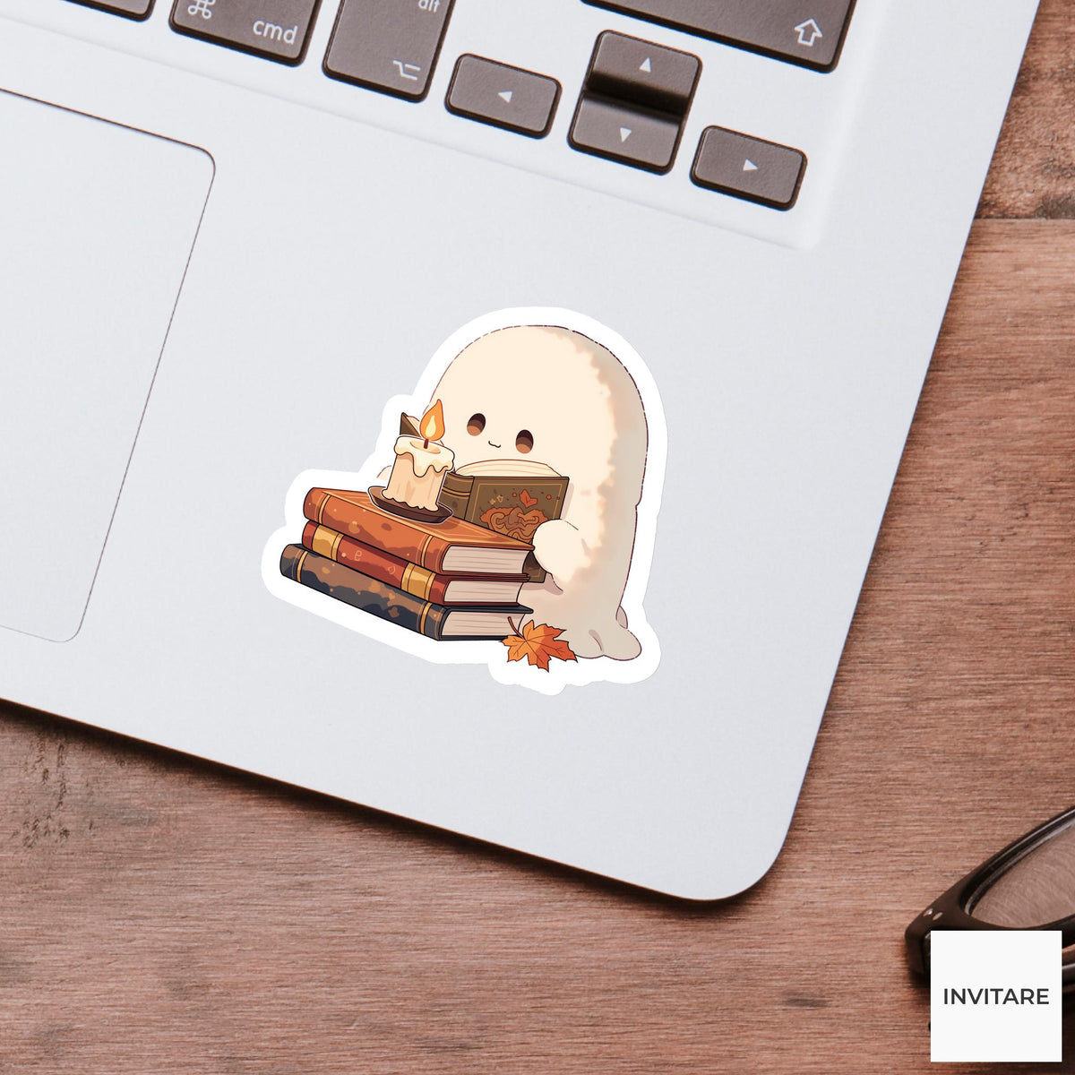Cozy Ghost Spellbook Sticker, Bookish Halloween Reading Decal for Kindle Journals
