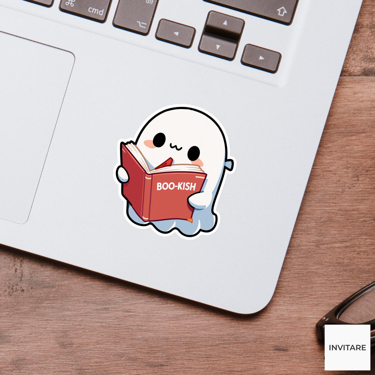 Boo Kish Ghost Reader Sticker, Funny Bookish Halloween Decal for Kindle Journals