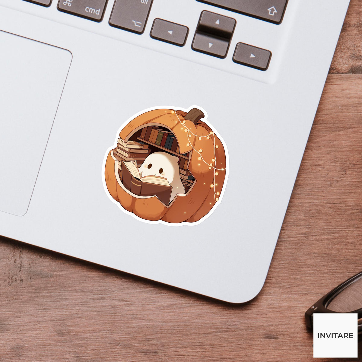 Pumpkin Reading Nook Ghost Sticker, Cozy Bookish Halloween Decal for Journals