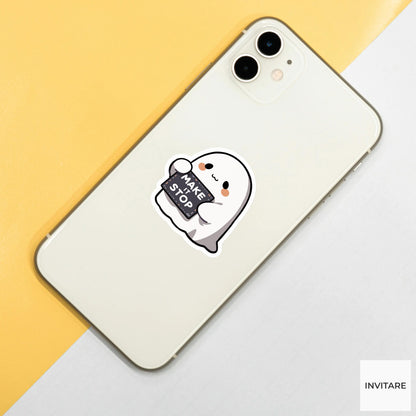 Make It Stop Ghost Sticker, Funny Halloween Work Panic Decal