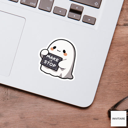 Make It Stop Ghost Sticker, Funny Halloween Work Panic Decal