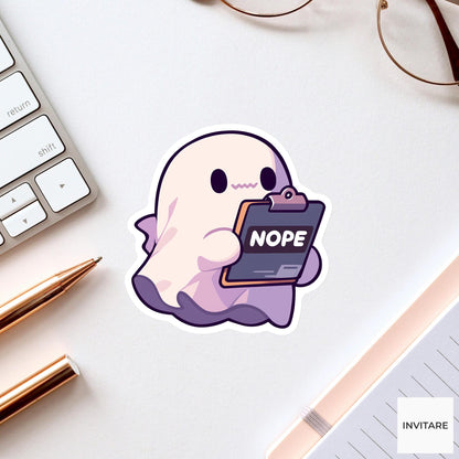 Nope Ghost Clipboard Sticker, Funny Halloween Office Decal for Laptop Journals