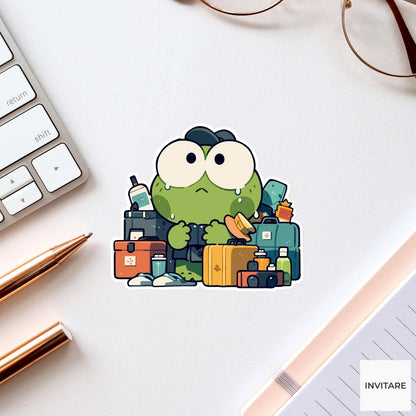 Frog Airport Security Sticker, Funny Vacation Chaos Travel Decal for Laptops