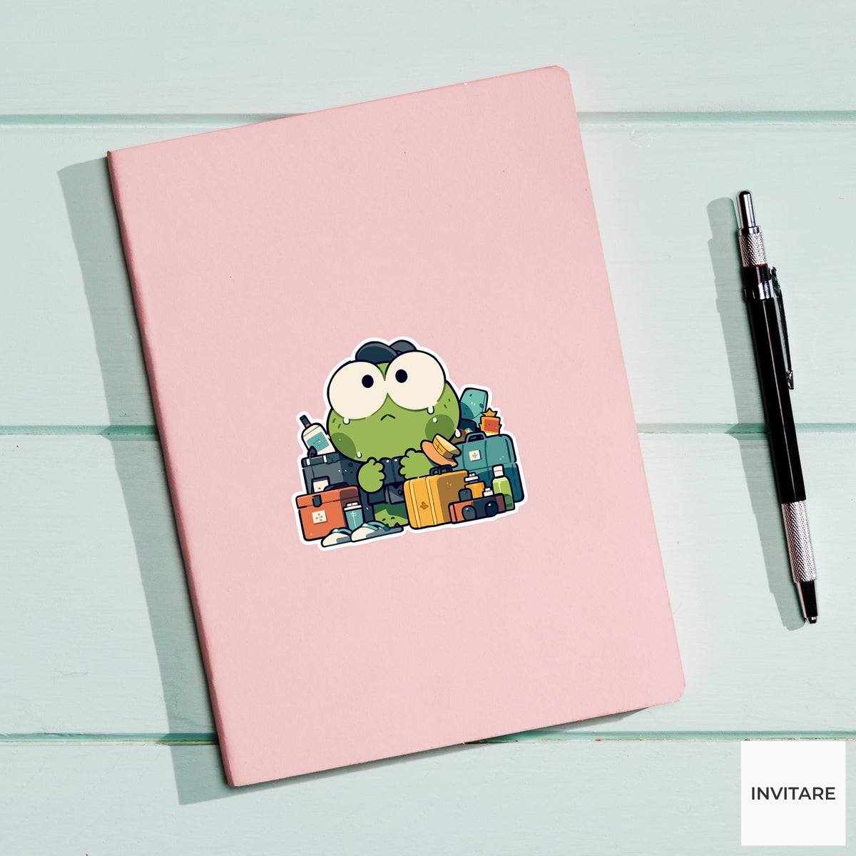 Frog Airport Security Sticker, Funny Vacation Chaos Travel Decal for Laptops