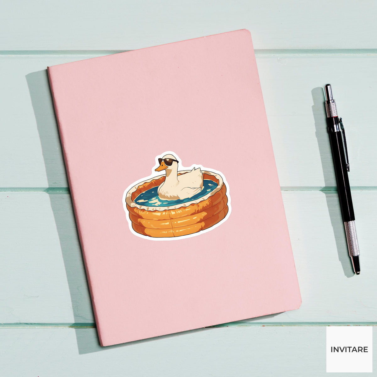 Duck Kiddie Pool Sticker, Funny Backyard Summer Decal for Laptops