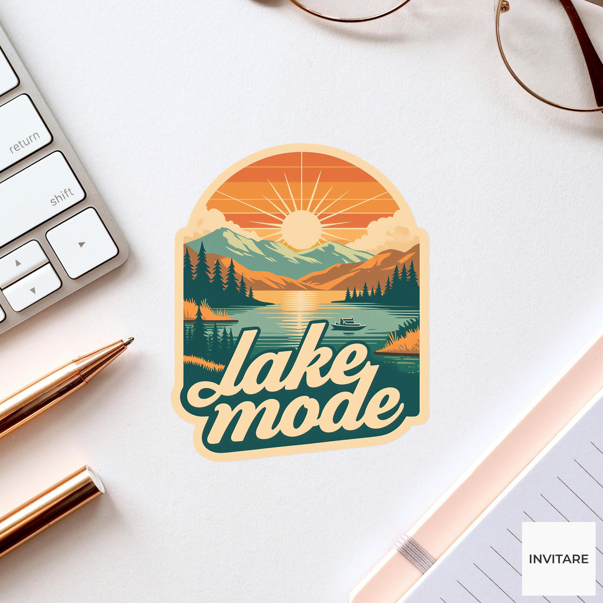 Lake Mode Sticker, Retro Summer Lake House Decal for Laptops