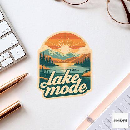 Lake Mode Sticker, Retro Summer Lake House Decal for Laptops
