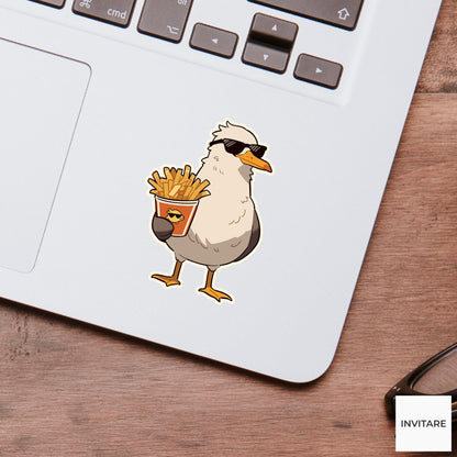 Seagull Fries Sticker, Funny Beach Snack Thief Summer Decal