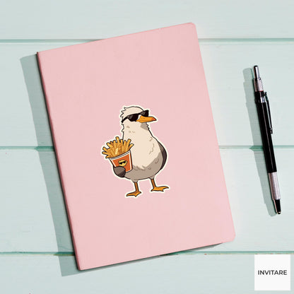Seagull Fries Sticker, Funny Beach Snack Thief Summer Decal