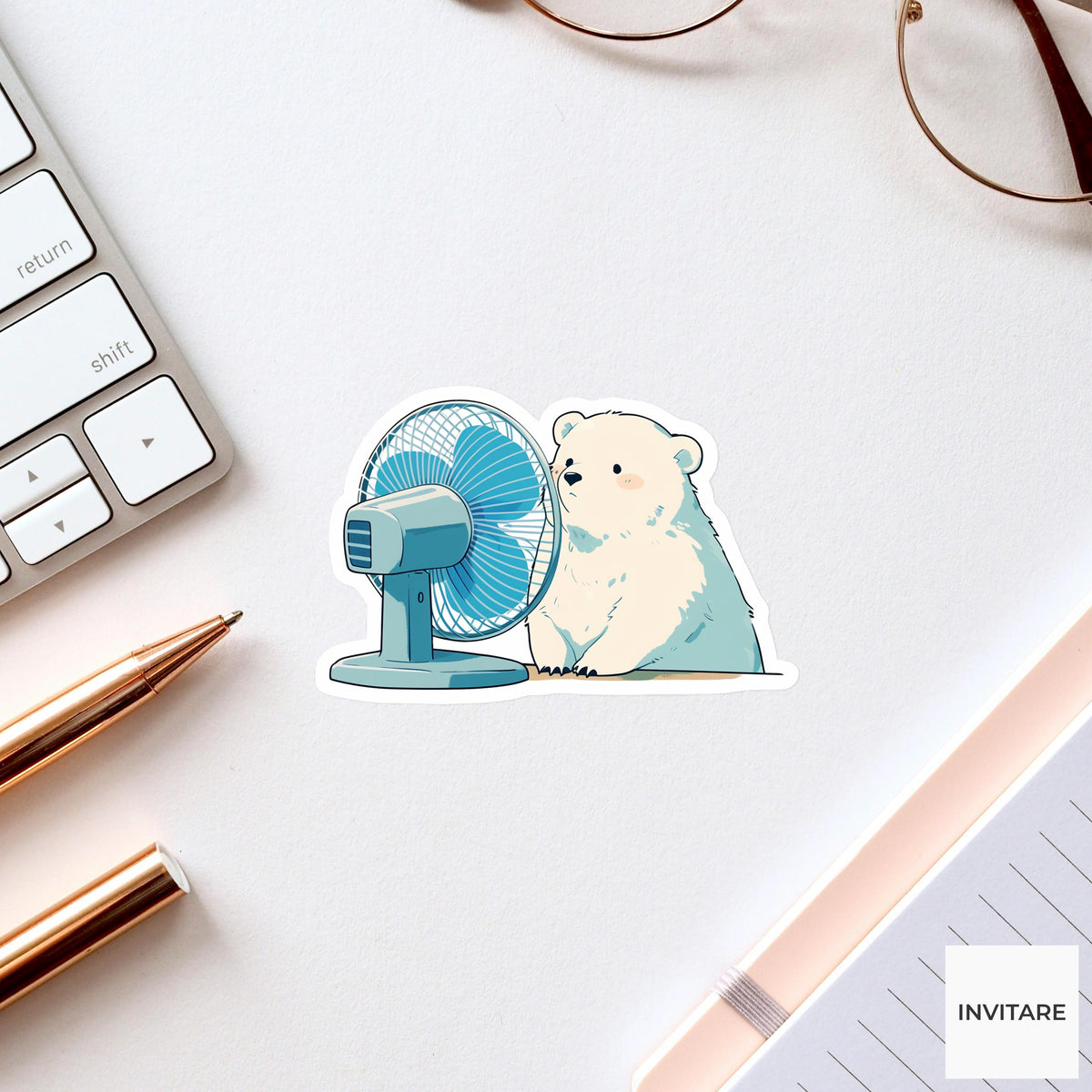 Polar Bear Desk Fan Sticker, Dramatic Summer Survival Animal Meme Laptop Water Bottle Decal