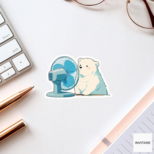 Polar Bear Desk Fan Sticker, Dramatic Summer Survival Animal Meme Laptop Water Bottle Decal