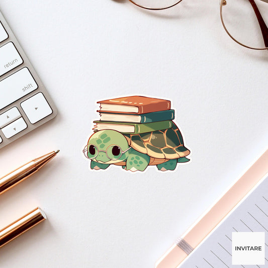 Sea Turtle Library Book Sticker, Taking My Time Animal Meme Laptop Water Bottle Decal
