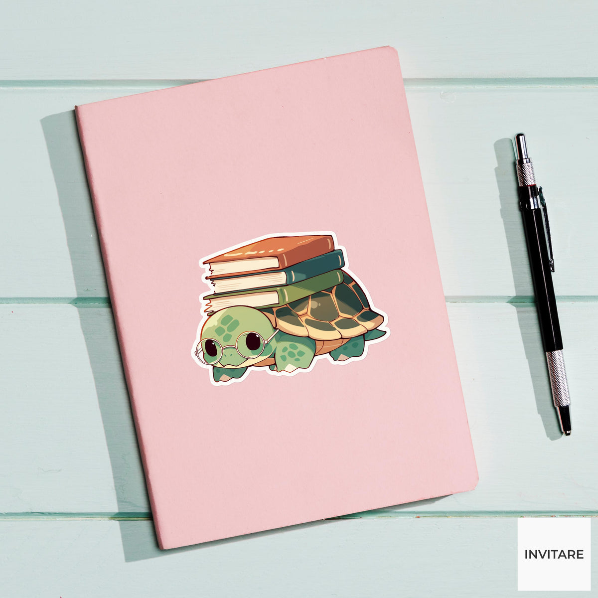 Sea Turtle Library Book Sticker, Taking My Time Animal Meme Laptop Water Bottle Decal