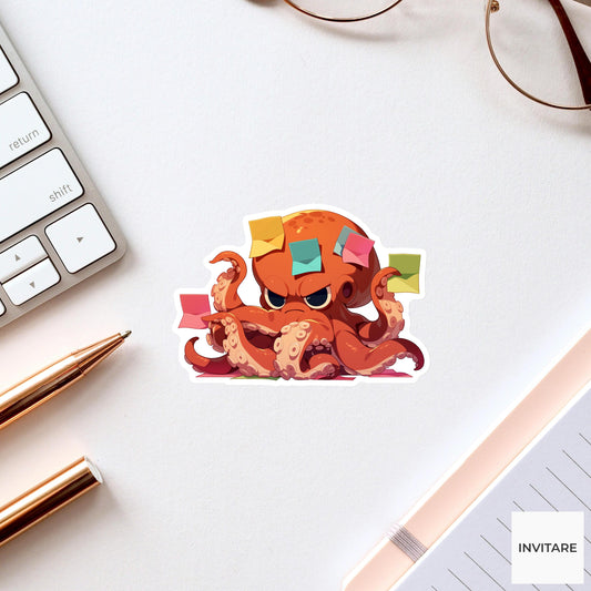 Octopus Sticky Notes Sticker, Multitasking Is A Scam Animal Meme Laptop Water Bottle Decal