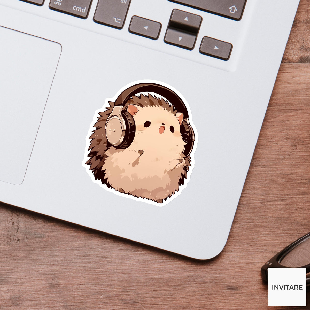 Hedgehog Headphones Sticker, Introvert Concert Funny Animal Music Vinyl Laptop Water Bottle Decal