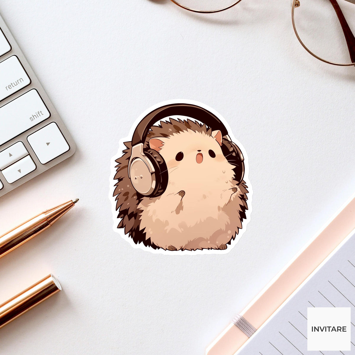 Hedgehog Headphones Sticker, Introvert Concert Funny Animal Music Vinyl Laptop Water Bottle Decal