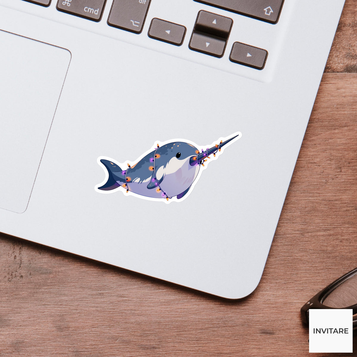 Narwhal Tusk Lights Sticker, One Horn Party Planner Halloween Meme Laptop Water Bottle