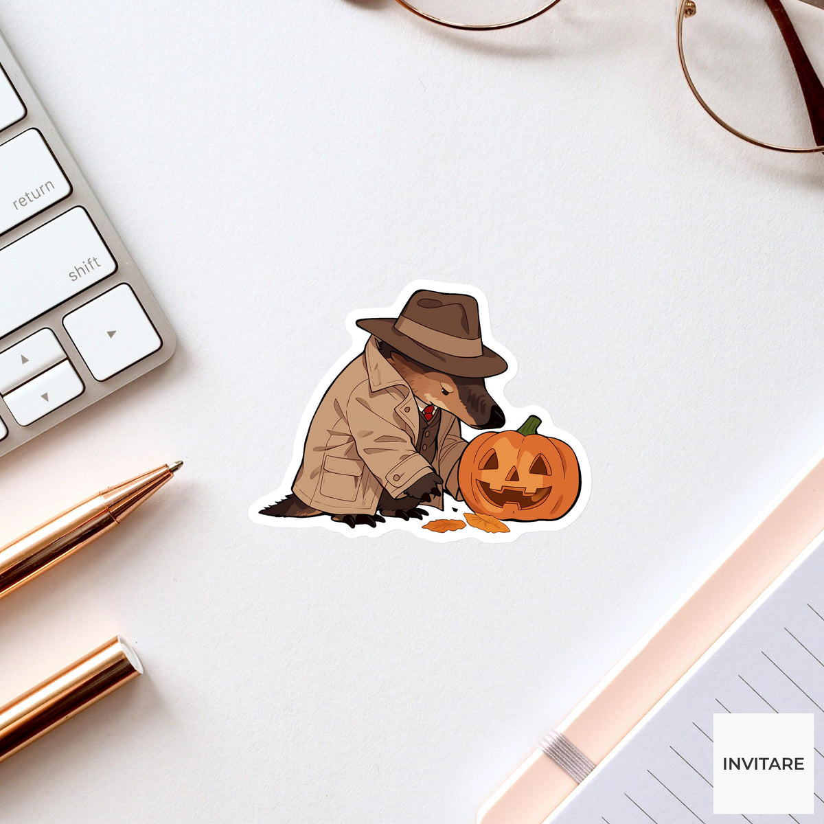 Platypus Detective Footprints Sticker, Spooky Case Closed Halloween Meme Laptop Water Bottle Decal