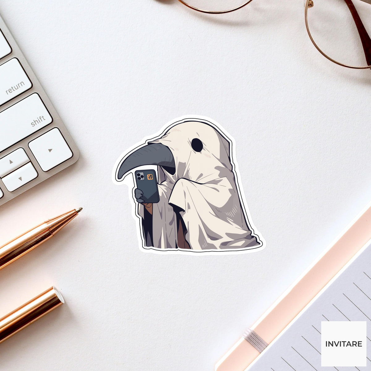 Tapir Ghost Costume Sticker, Wrong Hole Group Chat Halloween Meme Laptop Water Bottle Decal