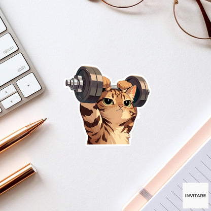 Bengal Cat Dumbbell Sticker, Tiny Gym Era Funny Workout Meme Pet Decal