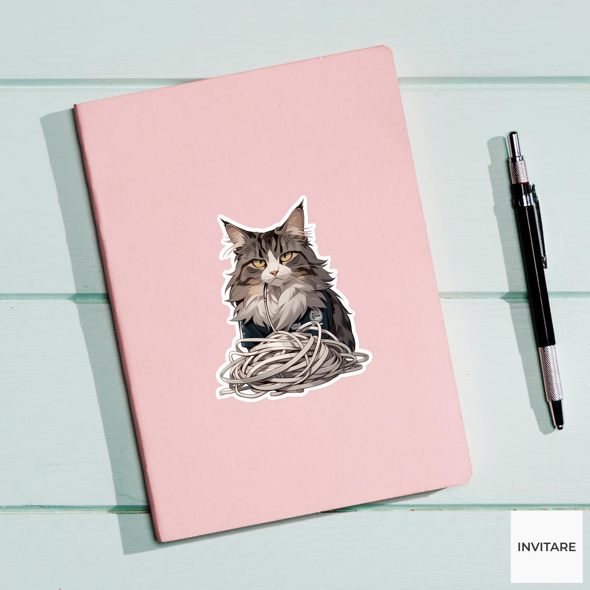 Maine Coon Referee Sticker, Tangled Earbud Chaos Funny Cat Meme Decal