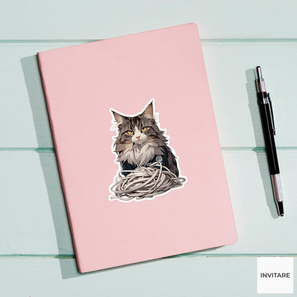 Maine Coon Referee Sticker, Tangled Earbud Chaos Funny Cat Meme Decal