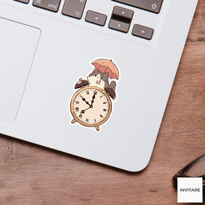 Norwegian Forest Cat Sticker, Alarm Clock Umbrella Funny Morning Meme Decal