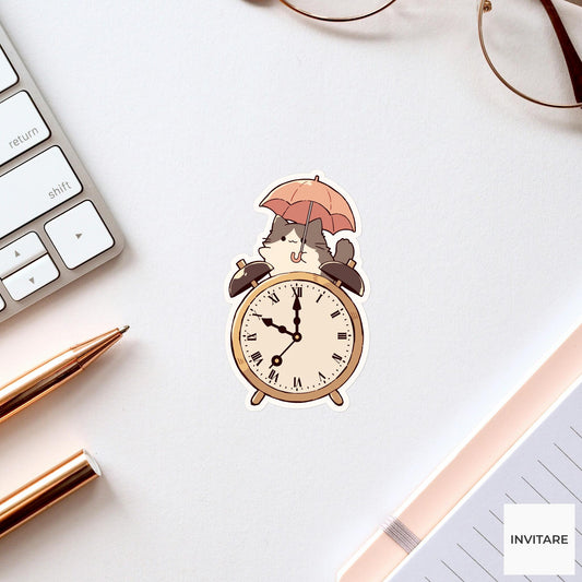 Norwegian Forest Cat Sticker, Alarm Clock Umbrella Funny Morning Meme Decal
