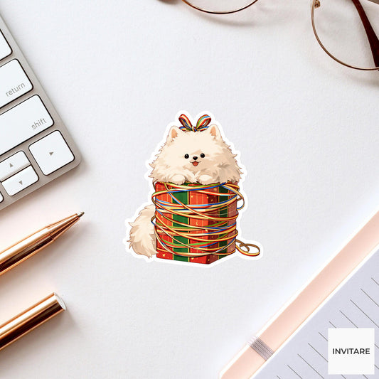 Samoyed Gift Ribbon Sticker, Crooked Present Funny Wrapping Dog Meme Decal