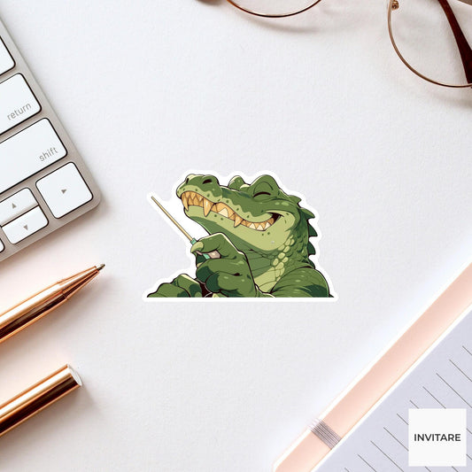 Alligator Toothpick Sticker, Dental Hygiene Funny Animal Meme Laptop Water Bottle Decal