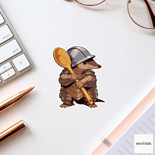 Armadillo Colander Helmet Sticker, Kitchen Battle Funny Animal Meme Laptop Water Bottle Decal
