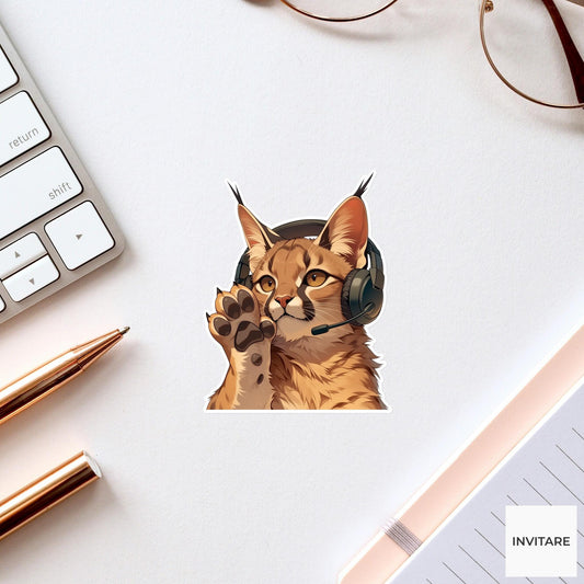 Caracal Mute Button Sticker, Meeting Etiquette Funny Animal Meme Laptop Water Bottle Decal
