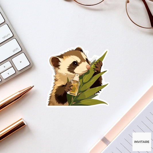 Civet Perfume Sticker, Leaf Scent Test Funny Animal Meme Laptop Water Bottle Decal