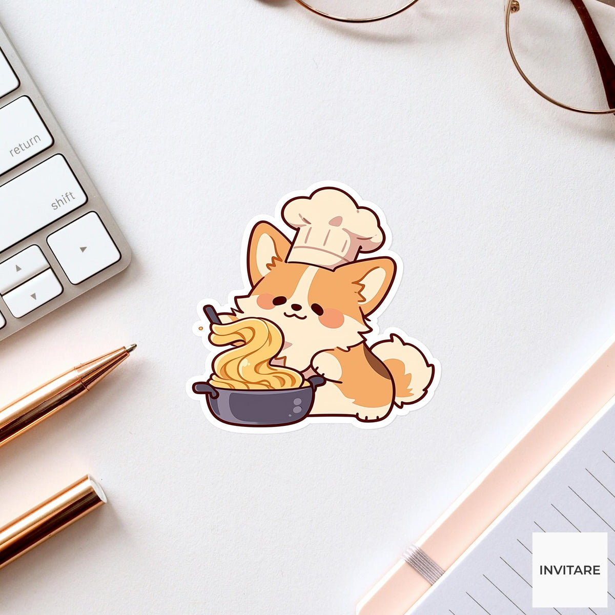 Corgi Noodle Chef Sticker, Pasta Night Funny Animal Meme Laptop Water Bottle Decal